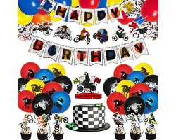 57-delige Motocross Verjaardagsfeest Benodigdheden met Versieringen, Ballonnen en Cupcake Toppers voor een Dirt Bike Thema Feest voor Kinderen
