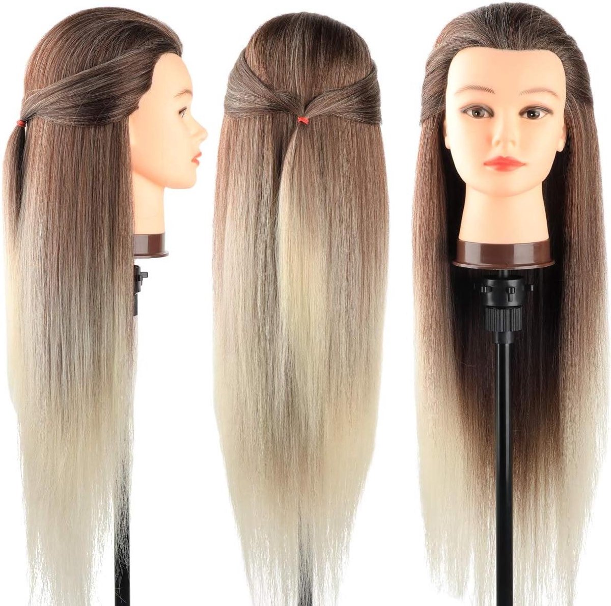 Trainingshoofd Synthetisch Haar - Poppenhoofd Haarstuk - Vlechten Oefenen - 100% Synthetische Vezels - 26-28 Inch - Natuurlijk