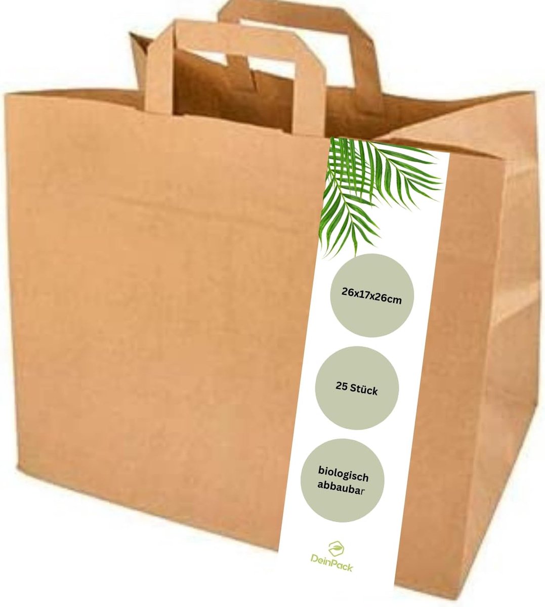 25 papieren zakken - 26 x 17 x 26 cm - milieuvriendelijke papieren draagtassen - cadeauzakjes - papieren draagtassen - biologisch afbreekbaar - composteerbaar - bruine papieren zakken