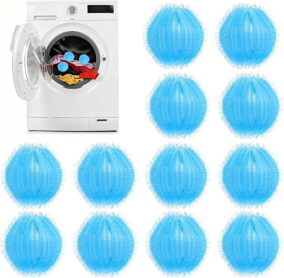 Dierenhaarverwijderaar voor de wasmachine, 12 stuks, effectief tegen pluisballen, honden- en kattenhaar, haarvanger voor schone was