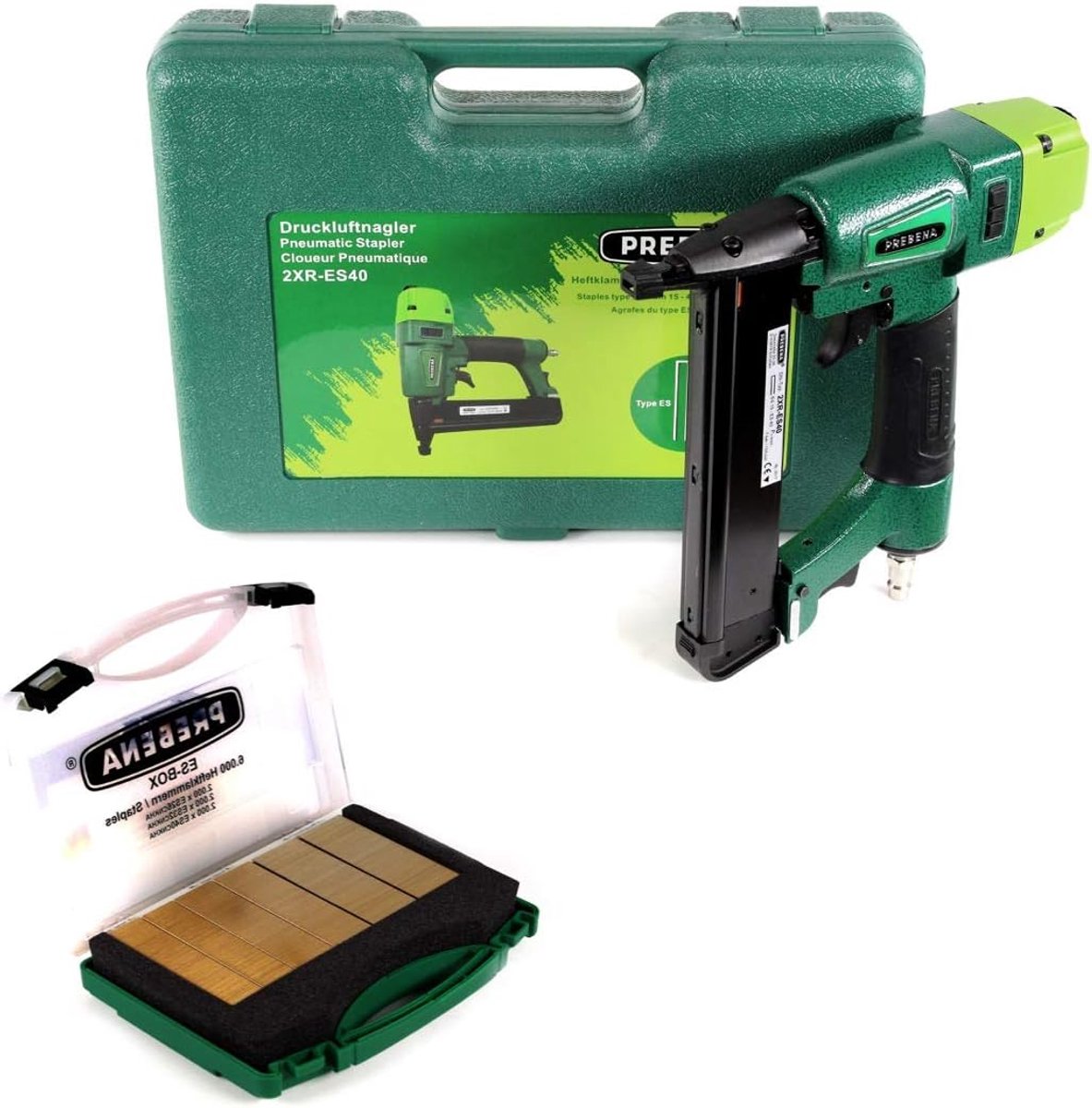 2XR-ES40 nietmachine perslucht spijker in transportkoffer type ES + 6000 CNKHA nietjes type ES