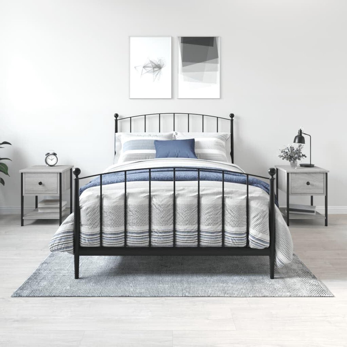 Nachtkastjes Set - Bijzettafels Slaapkamer - Opruimen Spullen - Verstelbare Poten - 2 stuks 34x35x45cm - Grijs Sonoma