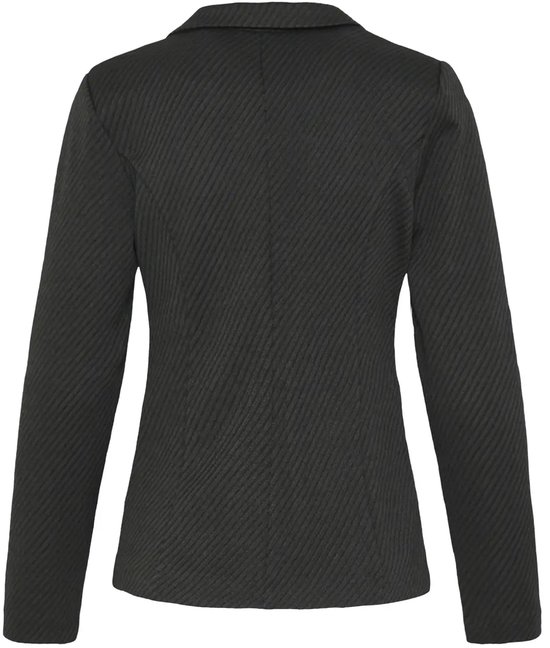 Achterkant van een zwarte ICHI blazer met een subtiel diagonaal patroon.