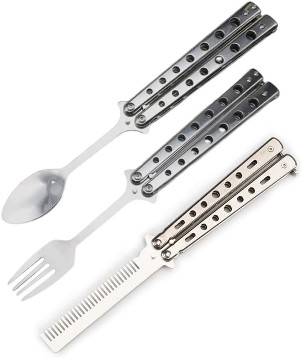 Vouwbaar Rvs Camping Bestek Set met Lepel en Vork voor Outdoor Activiteiten, BBQ en Reizen