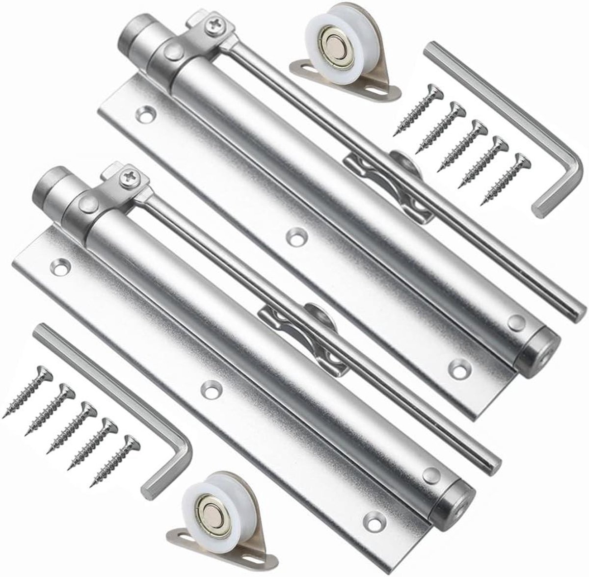 Deurcloser Set - Automatische Deur Zelfsluitende Deur - Huishoudelijk Gebruik - Verstelbare Sluitkracht - 2 Stuks - Zilverkleurig