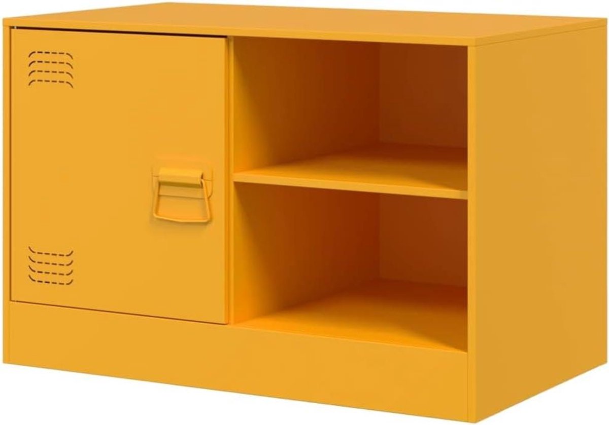 Tv-meubel - Tv-kast Media-kast - Entertainment Center - Stevig Stalen Frame - 67 x 39 x 44 cm - Mosterdgeel