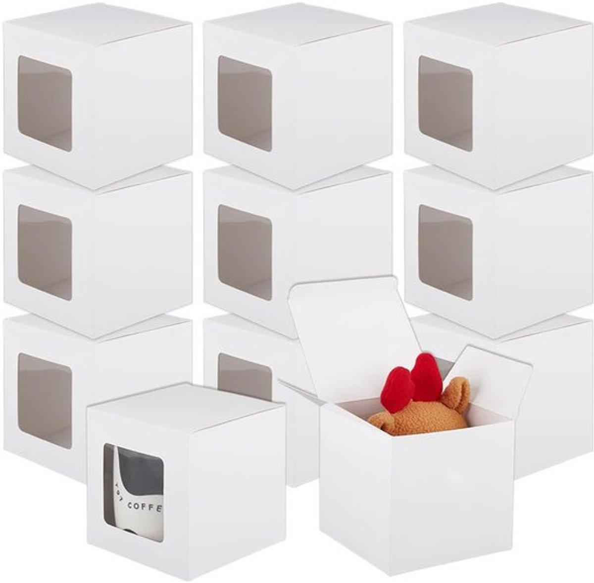 15 Stuks Geschenkdozen - 10 x 10 x 10 cm - Witte Papieren Dozen met Doorzichtig Venster