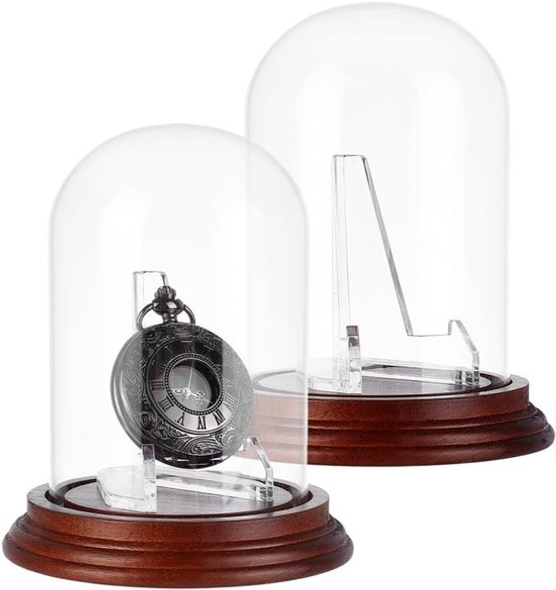 2 Stuks Grote Glazen Display Koepel voor Horloges, Decoratieve Display Box voor Pocket Horloges, Medailles en Verzameling Foto's in Beschermde Showcase
