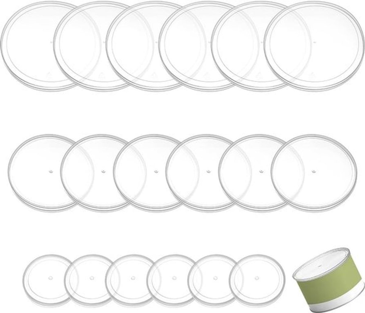30 stuks blikdeksels in 3 maten, doorzichtige plastic blikdeksels, plastic afsluitdeksels voor yoghurtpotten (56 mm/87 mm/102 mm)