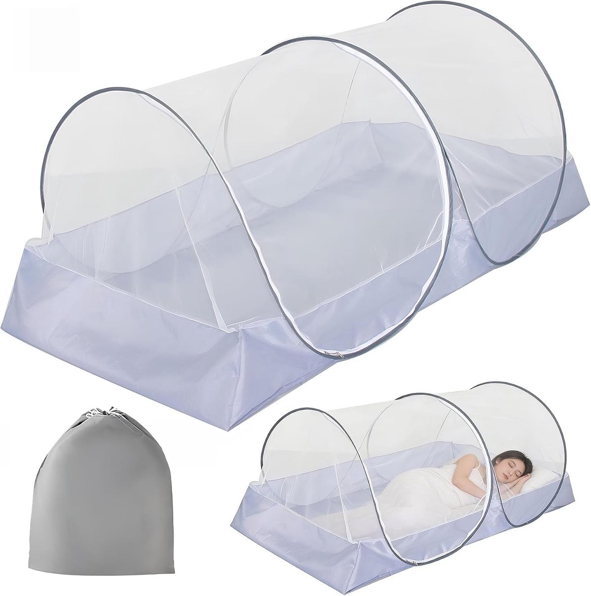 Klamboe 2 persoons - Wit - 200 x 100 x 73 cm - Opvouwbaar ademend muggennet - Draagbare insectenbescherming voor camping en reizen