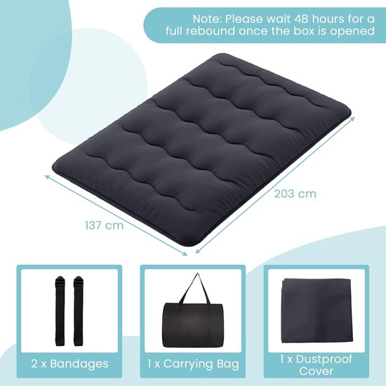 Matras - Japanse futon - Comfortabel slapen - Afneembare hoes - 140x200 cm - Zwart — afbeelding 3