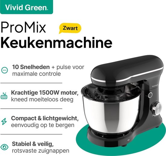 Keukenmachine - Mixer Keuken - Bakken Thuis - 1500W Krachtige Motor - 5L Kom - Zwart — afbeelding 5