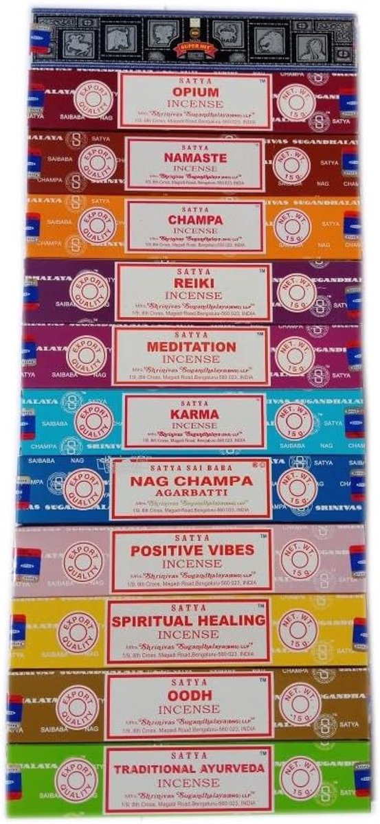 Wierookstokjes - 12 x 15 g Nag Super Hit - Oodh - Positive Vibes - Namaste - Champa - Opium - Reiki - Spirituele genezing - Karma - traditionele Ayurveda en meditatie