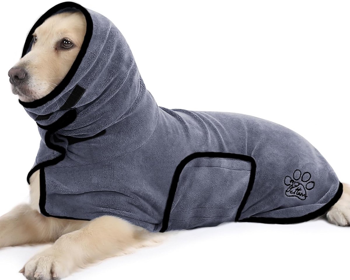 Hondenbadjas maat l - Grijs - Microvezel Sneldrogende Hondendeken met Verstelbare Pasvorm - Comfort en Warmte na het Baden