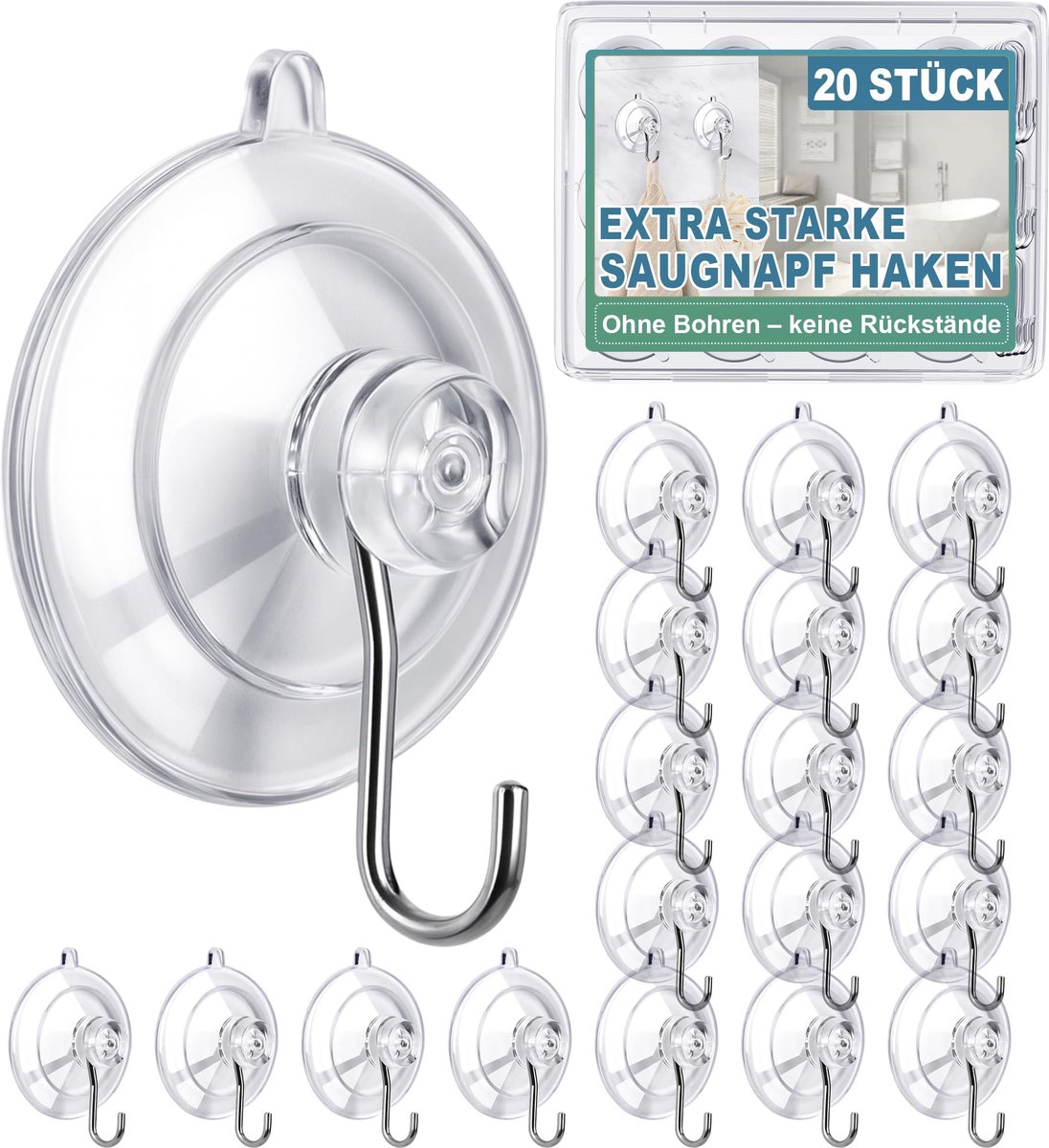 Set van 12 zuignap haken - Ø45 mm, tot 4,5 kg, zonder boren, waterdicht en herbruikbaar