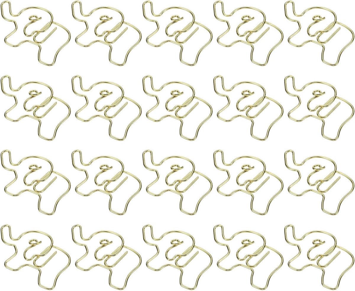 20 Stuks Paperclips in Olifantvorm, Kantooraccessoires voor Organisatie, Creatief en Praktisch voor Thuis en Op Kantoor (Goud, 3.5 cm)