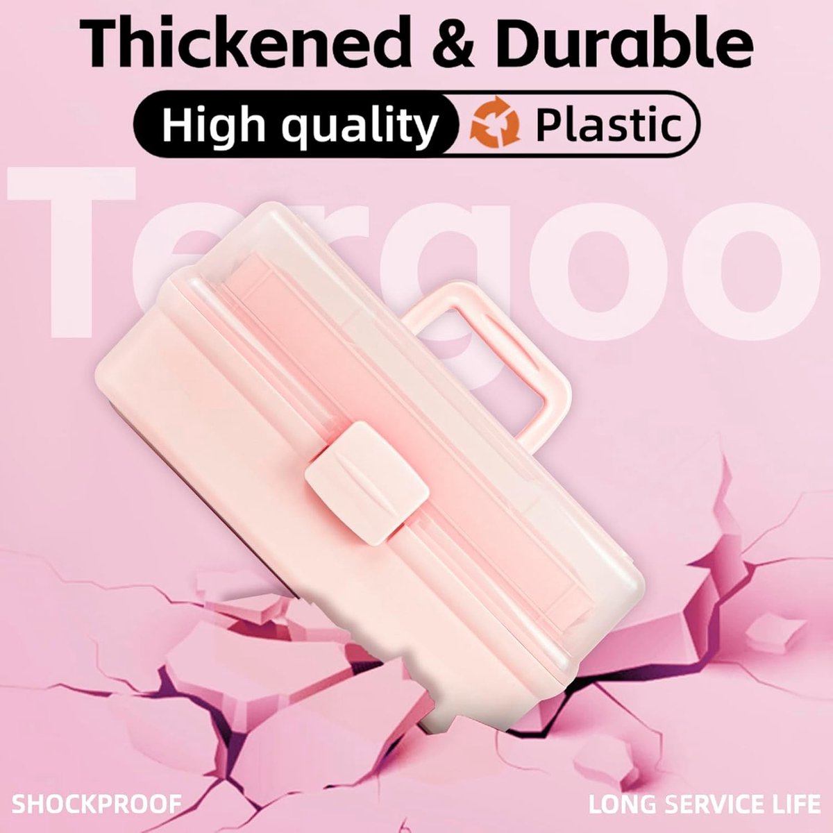 14 inch 3-laags multifunctionele opbergdoos voor knutselspullen, gereedschap en medicijnen - Plastic organizer met compartimenten en 2 trays (Roze)