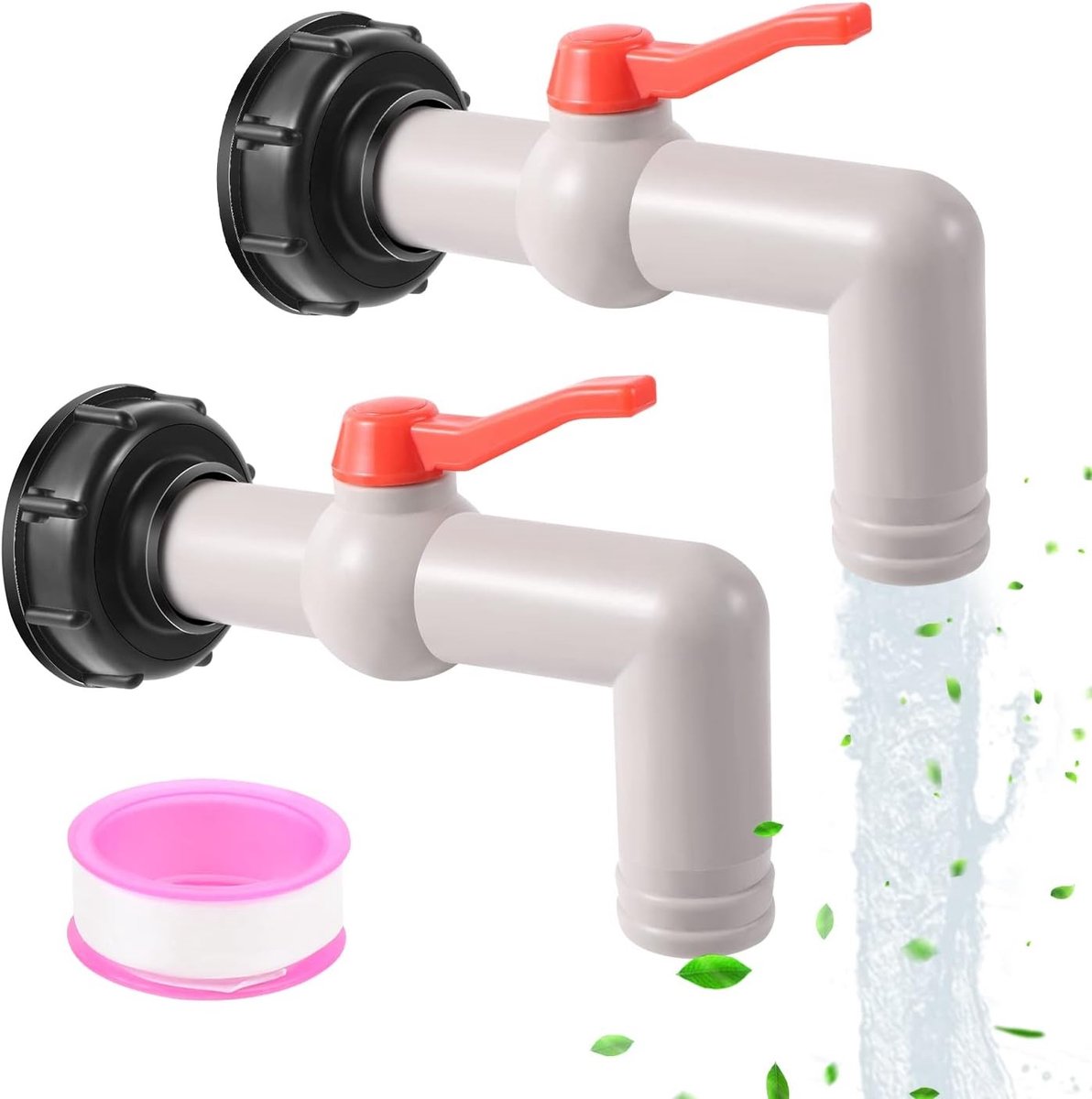 Drain Tap voor IBC Tank - Set van 2, 1 Inch met Slangnozzle 32 mm, S60 x 6 Adapter voor Waterafvoer, IBC Container Accessoires voor Regenwateropvang en Tuinirrigatie