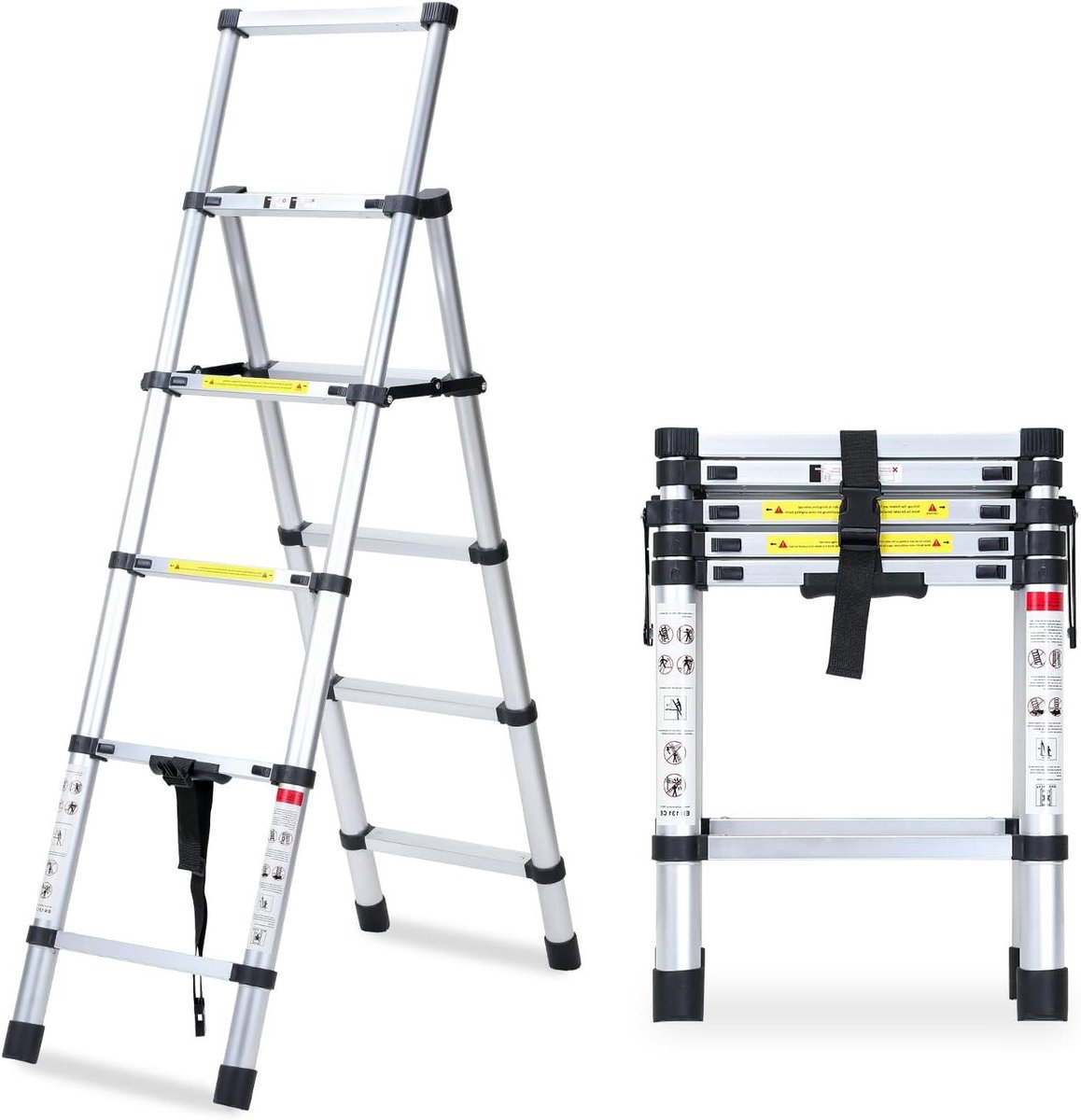 Telescopische Ladder - Vouwladder Aluminium - Veelzijdig Klussen - Veiligheidsvergrendeling Treden - 1.7 Meter Max - Zilver