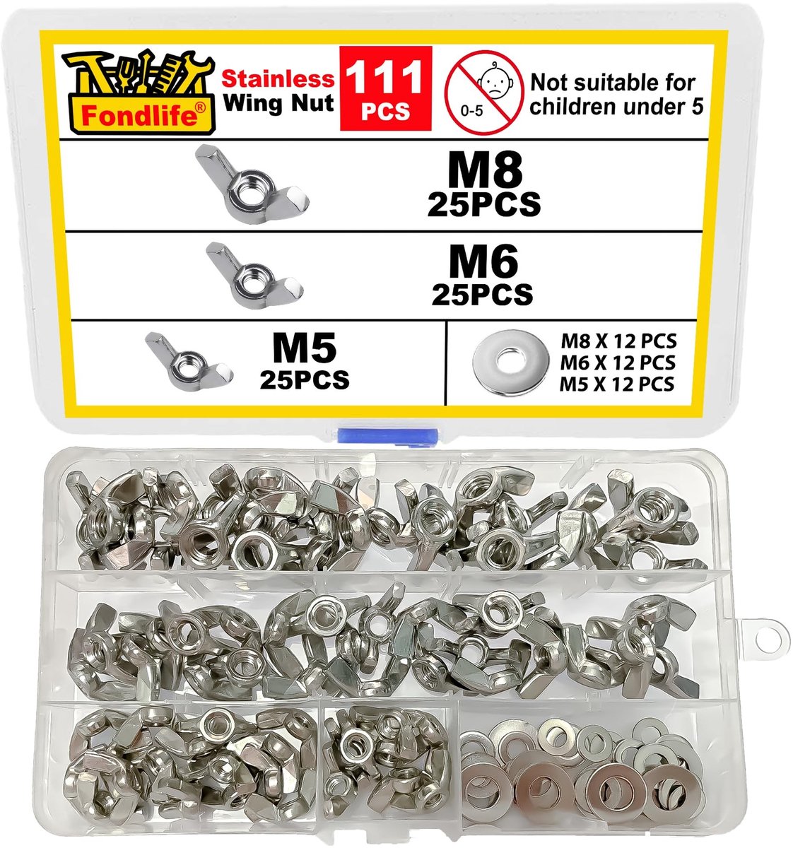 Omgoods - Set van 111 RVS Vleugelmoeren met Meterdraad