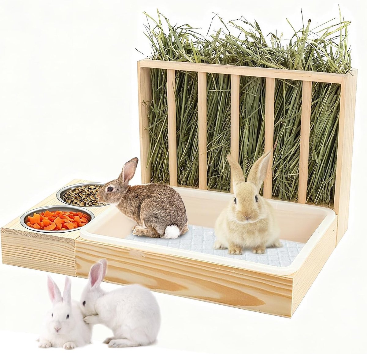 Grote Multifunctionele Hooi Rack met Toilet en Hooi Can voor Dwerghazen, Cavia's en Hamsters, Ideaal voor Voeding en Comfort