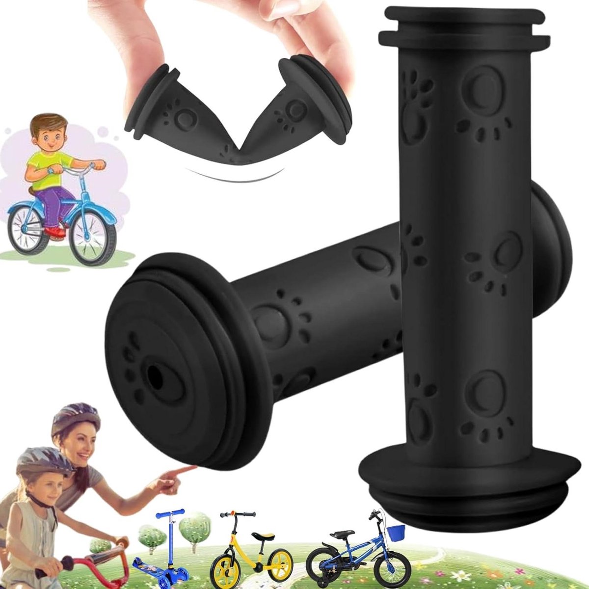Fiets Handvatten - Kinder Stuurgrepen - Veilig Fietsen - Antislip Textuur - 22mm Binnendiameter - Zwart