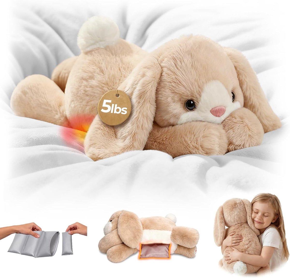Verzwarings knuffel volwassenen - Beige - 58 cm - Magnetron-warmtekussen met gewicht - Knuffeldier voor ontspanning en comfort