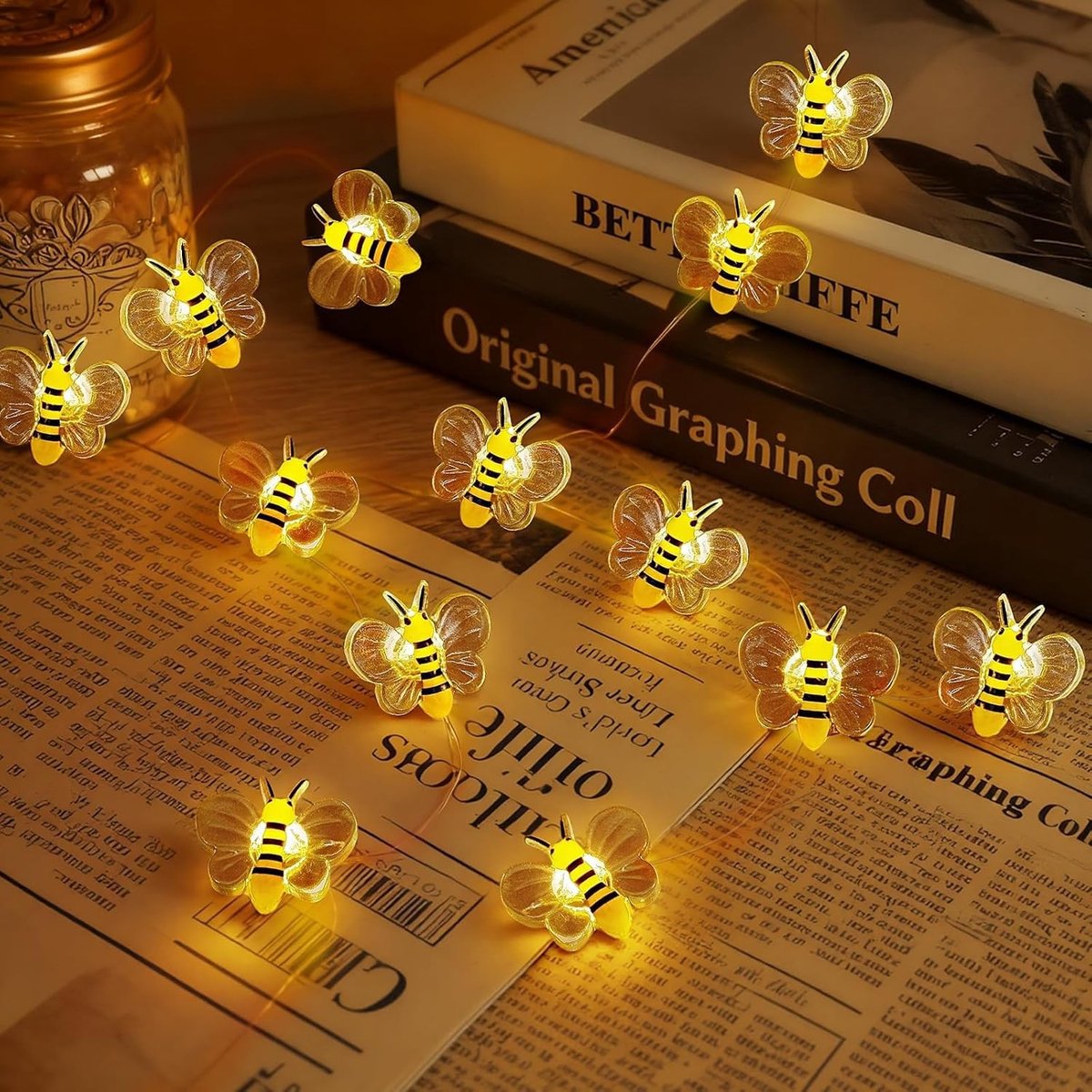 SnelShoppen - Vicloon Bijen Lichtsnoer 2M met 20 LED Warm Witte Fairy Lights, Schattige Decoratie voor Kinderkamer, Tuin, Bruiloft, Feest, Verjaardag