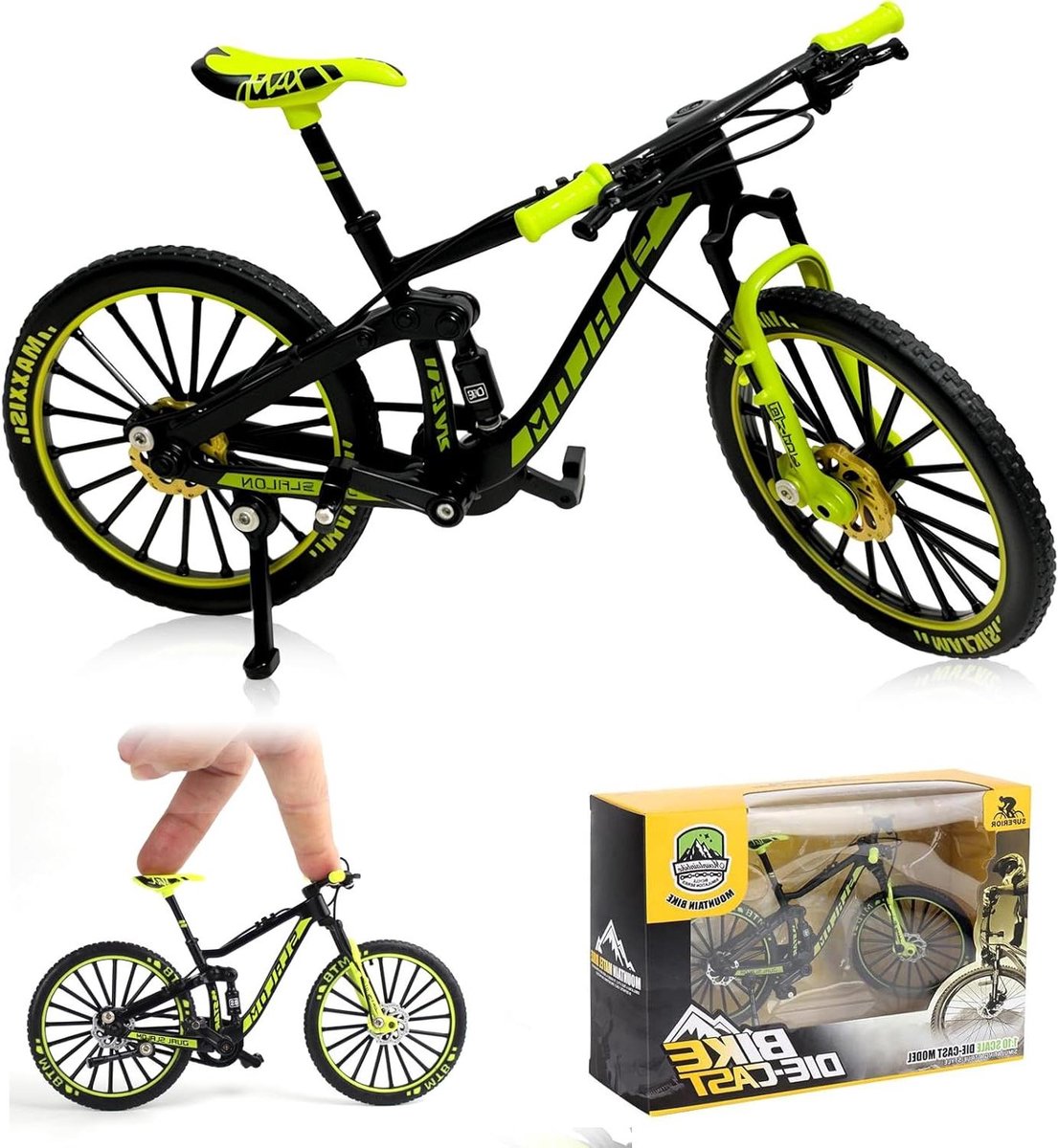 Vinger BMX Fiets Miniatuur Mountainbike Decoratie en Verzameling Realistisch Simulatiedesign 1:10 Schaal Groen