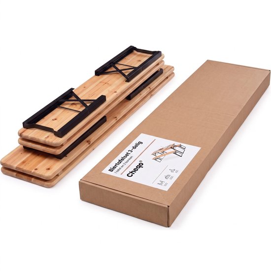 Cheqo® Biertafelset 3-Delig - Picknickset - Picknicktafel met Banken - Biertafel met 2 Banken - Bierbank Set - Campingtafel met Banken - Campingset - Klaptafel met Banken - Inklapbaar - Opvouwbaar - Houten Tuintafel - Tuinset - Vouwtafel — afbeelding 3