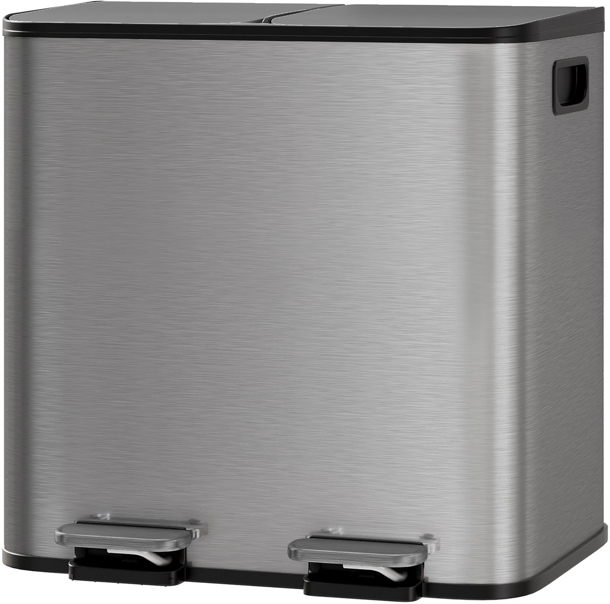 Prullenbak RVS 30L (2x15L) - 41.7x36.5x44cm - Pedaalemmer - Afvalscheidingsbak - Soft Close Deksel - Binnenemmers Uitneembaar - Vingerafdrukvrij - Voor Keuken En Woonkamer - Grijs
