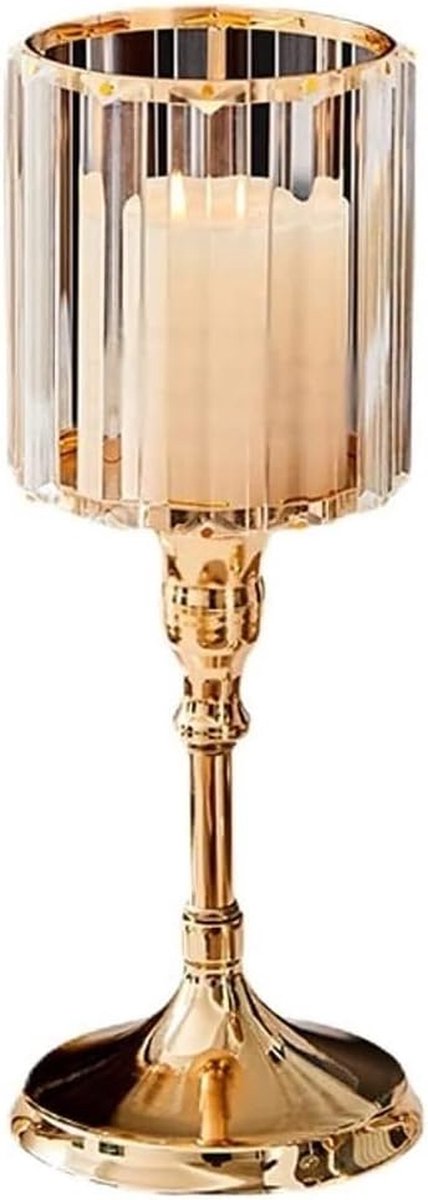 Kaarshouder Kandelaar - Decoratief Ornament - Romantisch Diner - Kristallen Lampenkap - 10.4 cm - Bruin