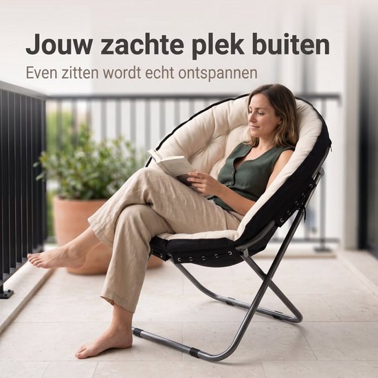 Cheqo® Moon Chair - Campingstoel Opvouwbaar - Klapstoel - Vouwstoel - Kampeerstoel - Relaxstoel - Loungestoel - Kuipstoel - Tuinstoel - Visstoel - Festivalstoel - Strandstoel - Balkonstoel - Verstelbaar - Gewatteerd Kussen - Binnen en Buiten — afbeelding 3