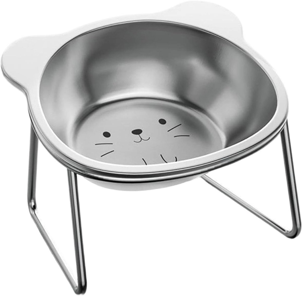 Verhoogde Kattenvoerbakken - Voerbak Kitten - Gezond Eten - Snorhaarvriendelijk Ontwerp - 11.1 cm Hoog - Zilver