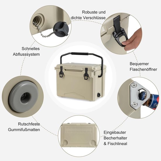 Koelbox 21 liter - Thermobox Draagbaar - Buitenactiviteiten Koelen - Rotatiegevormde Constructie - 55 x 33 x 37 cm - Kaki — afbeelding 3
