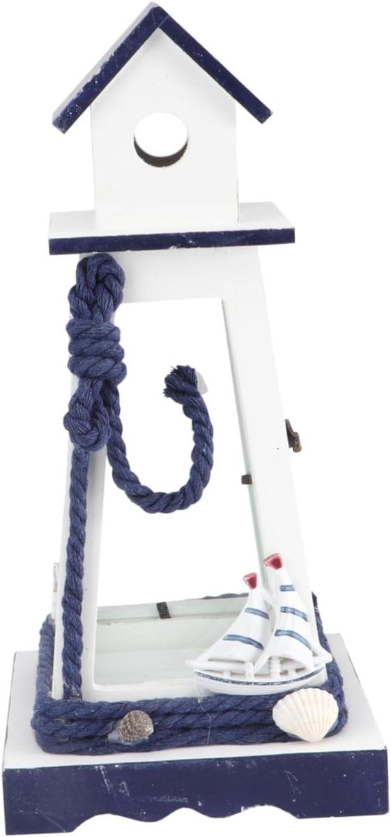 Kandelaar Mediterraans Design - Windlicht Kaarsenhouder - Tafeldecoratie - Hout en Glas Ambacht - 295 cm lang - Blauw