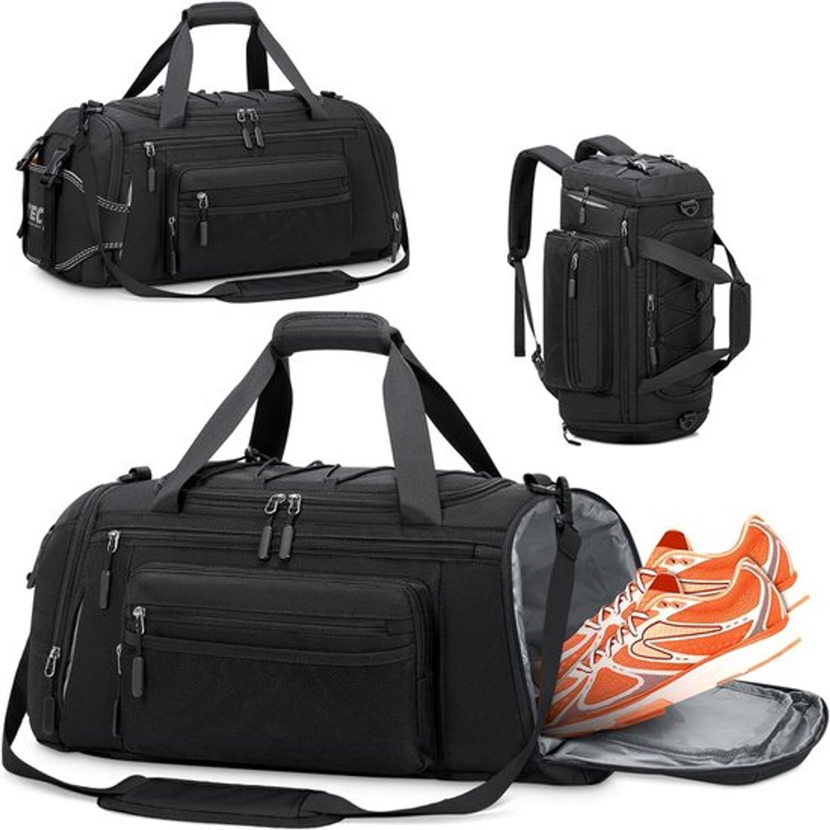 SnelShoppen - Grote Sporttas 45L voor Mannen en Vrouwen met Schoencompartiment en Waterdichte Zak - Ideaal voor Weekendjes Weg, Training en Reizen - Z
