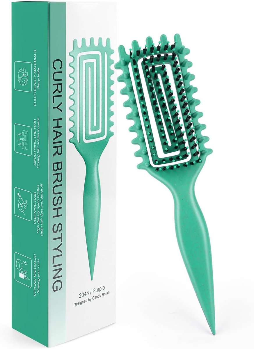 Krulborstel - Zwart - Ergonomische Borstel voor Krullend Haar - Voor Ontwarren en Stylen