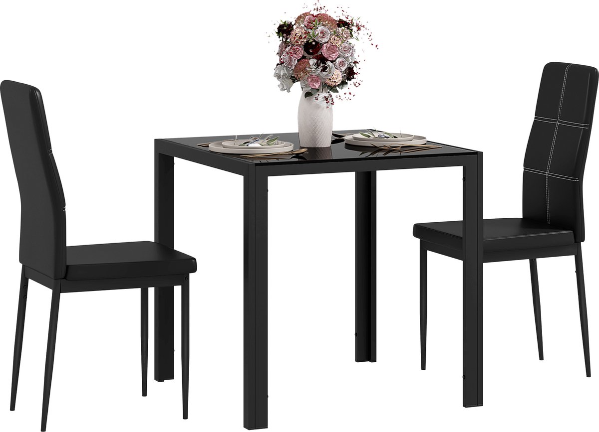 Eetkamerset - eettafel met 2 stoelen - ruimtebesparende eetkamerset - zitgroep - zwart