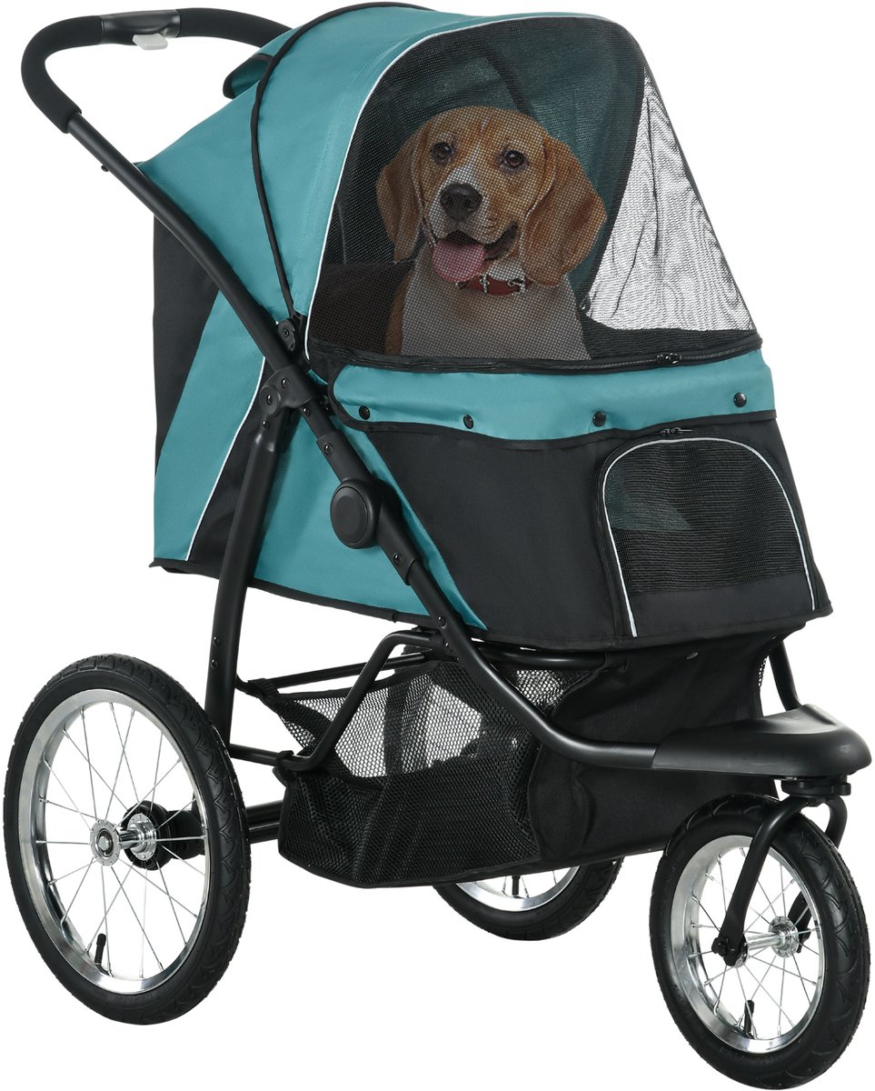 Opvouwbare hondenbuggy met zonnescherm - gaasvenster - opbergmand - donkergroen - 111 x 58 x 107 cm