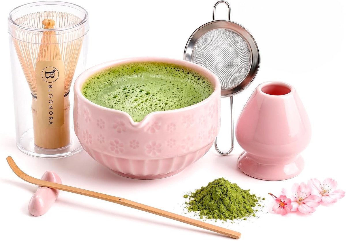 Matcha set - Roze - Compleet 7-delig keramisch theeservies - Voor traditionele Japanse theeceremonies
