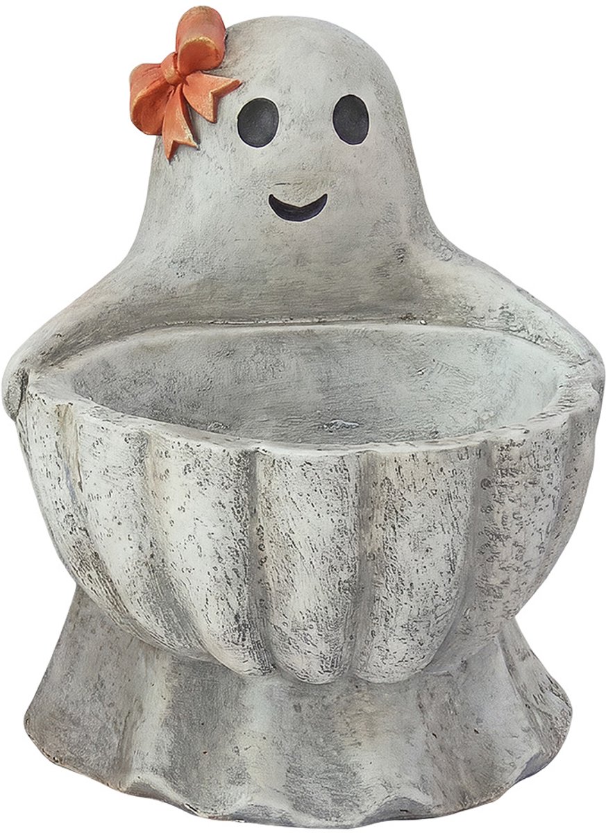 Clayre & Eef Bloempot Pompoen;Spook Wit Kunststof Herfst decoratie