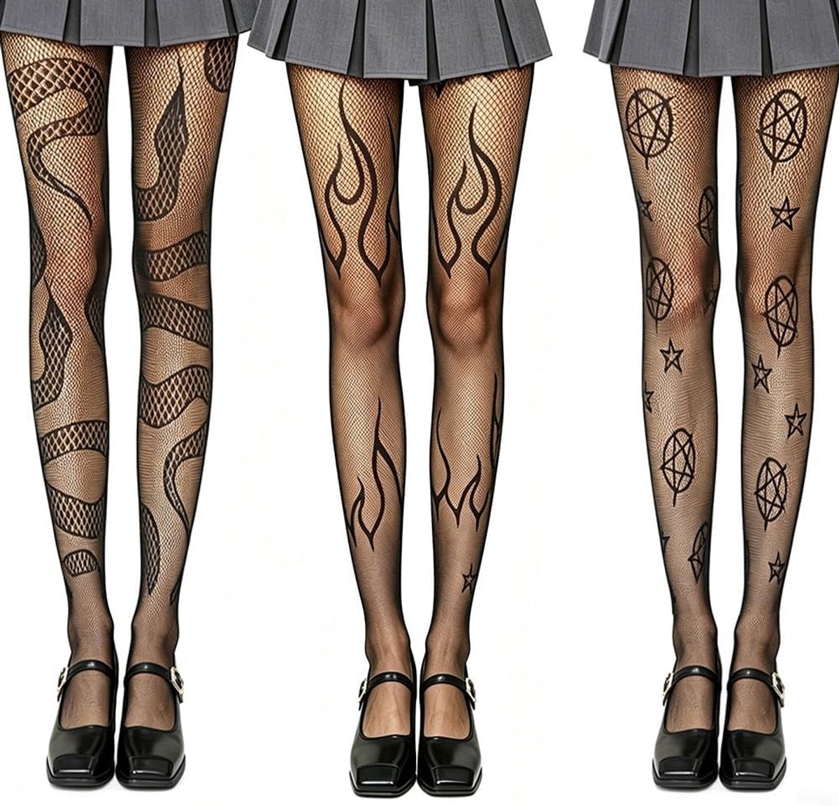 Halloween Fishnet Pantyhoses met Hoge Taille en Spinnenweb Motief - 3 Paar Zwarte Kousen voor Vrouwen, Perfect voor Feestjes en Kostuums