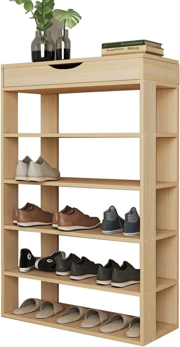 Houten Schoenenrek met 5 Niveaus - Vrijstaand Opbergmeubel voor Schoenen, Ruimtebesparend en Organisator voor de Hal, 75 x 30 x 94 cm