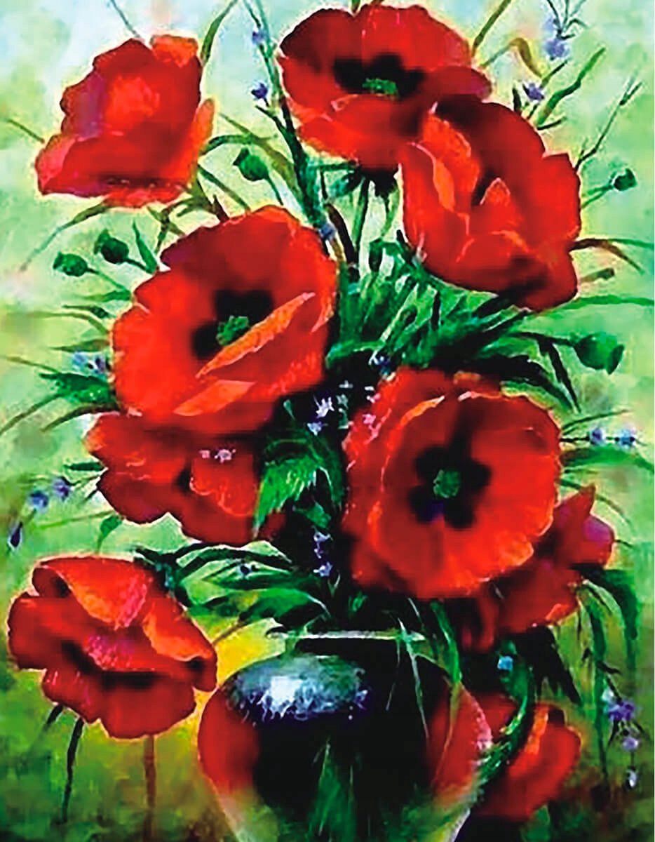 Merkloos Diamond Painting 40x50 cm - Rode Klaprozen Bloem