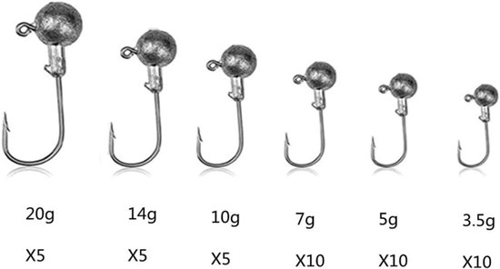 Complete Set van 45 Vissen Haken met Ronde Jigkop voor Baars en Forel, Inclusief Plastic Opbergdoos voor Zoet- en Zoutwater Vissen — afbeelding 3