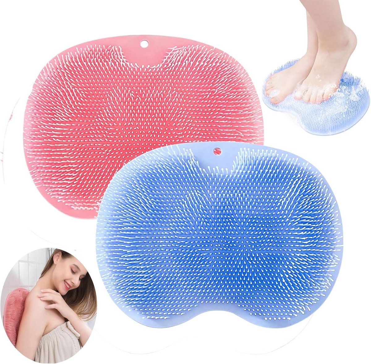 Siliconen Voetborstel en Massager voor Douche, 2 Stuks met Antislip Suction Cups voor Diepe Reiniging, Exfoliatie en Voetverzorging