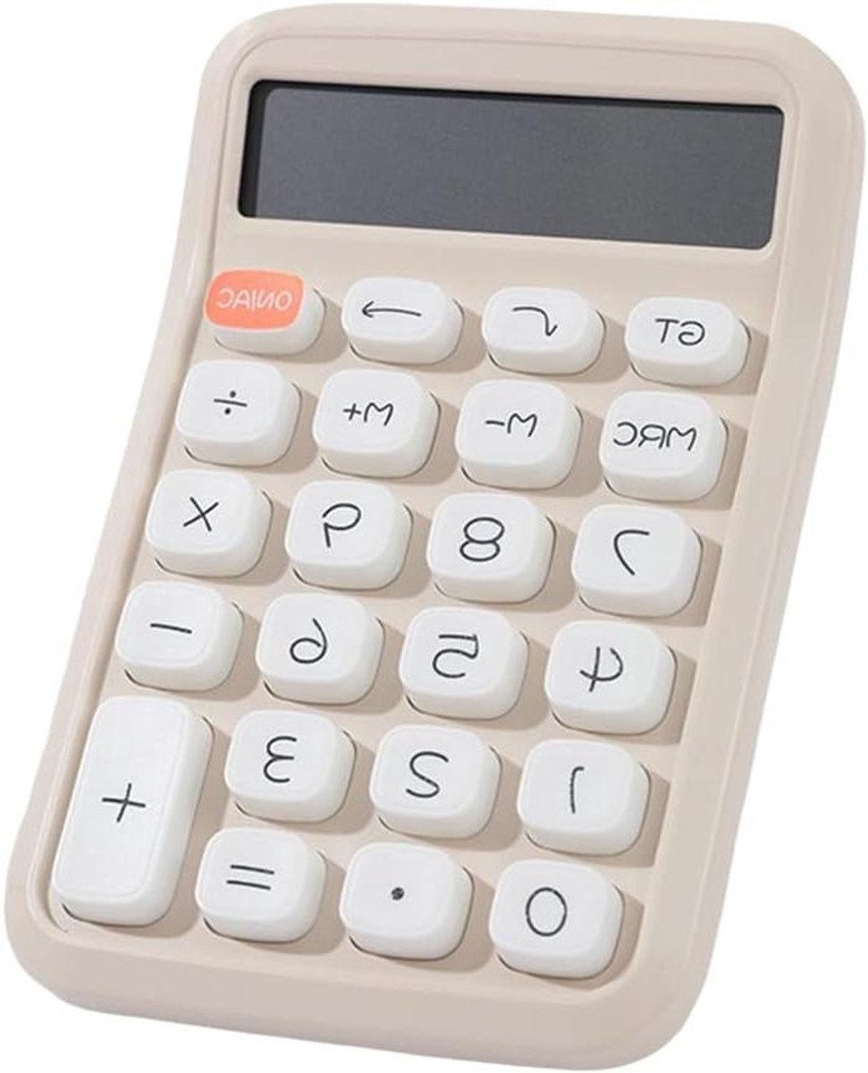 Rekenmachine 12 Cijfers - Rekenhulp Kantoor - Dagelijkse Berekeningen - Mechanisch Toetsenbord - 145 x 95 x 23 mm - Beige