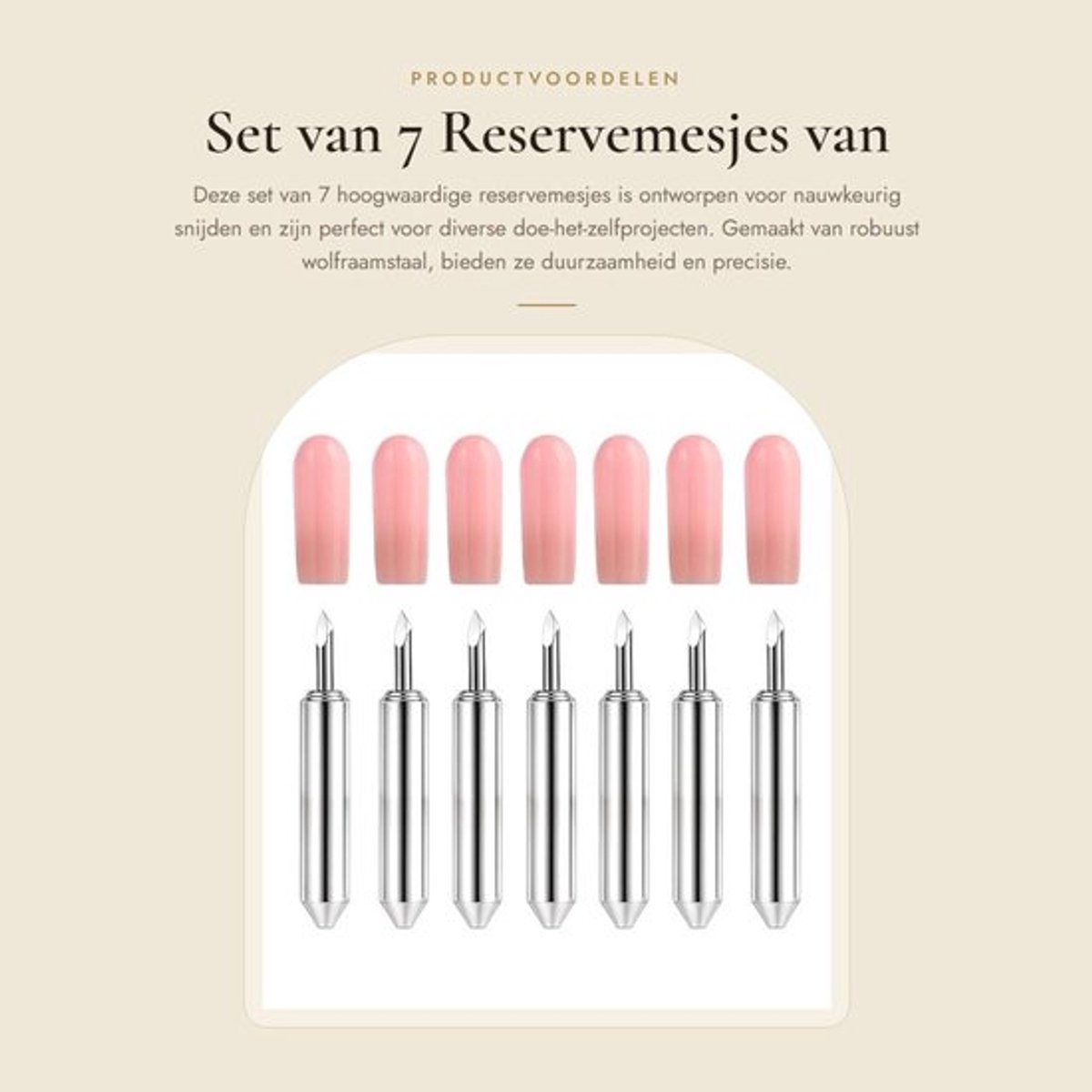 Snijbladen Set van 7 - Wolfraamstaal - Nauwkeurig Reservemes - Duurzaam Lemmet - Gecentreerd - Inclusief Siliconen Beschermhoes - Reservemesjes