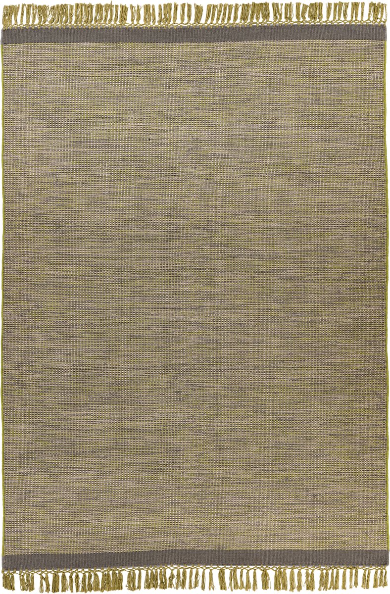 Padiro laagpolig vloerkleed 170 x 240 cm - grijs / groen - modern effen design - met franjes - geschikt voor vloerverwarming - van wol en katoen en viscose